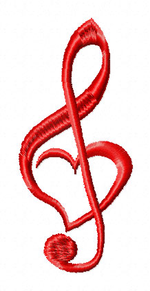 Treble Clef In The Hoop Machine Embroidery Design Heart-Heartbeat-Hobby-Teacher-Heart Music ITH