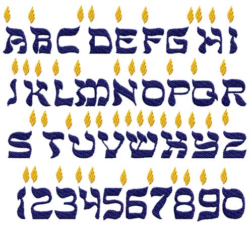 Candles Alphabet Hebrew-Style Font Machine Embroidery Designs 4x4