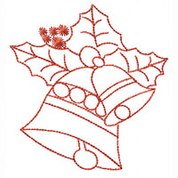 Bells and Holly Redwork Embroidery Designs for 4x4 hoop