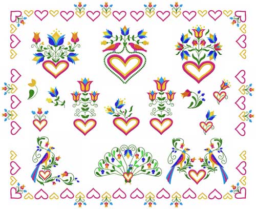 Birds, Hearts and Flowers  Machine Embroidery Designs set