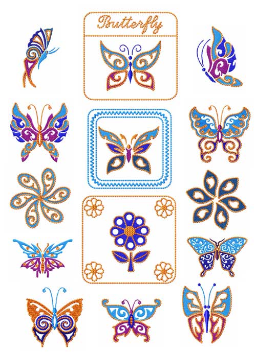 Fairy Butterfly and Flowers Machine Embroidery Designs set 4x4