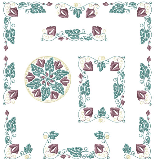Elegant Flowers Ornaments 8 Machine Embroidery Designs Set 5x7