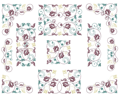 Elegant Flowers Ornaments 8 Machine Embroidery Designs Set 5x7