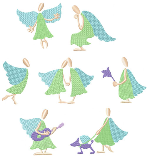 Funky Angels 7 Machine Embroidery Designs set 4x4