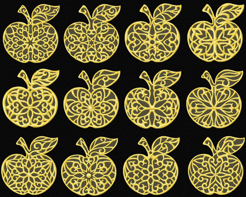 Gold Lacy Apples 12 Machine Embroidery Designs 4x4