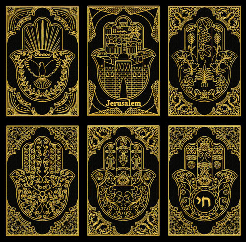 Gold Lacy Hamsa Machine Embroidery Designs set + corners