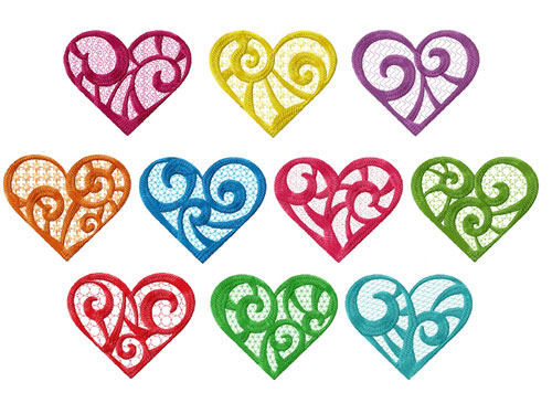 Elegant Hearts 10 Machine Embroidery Designs set 4x4