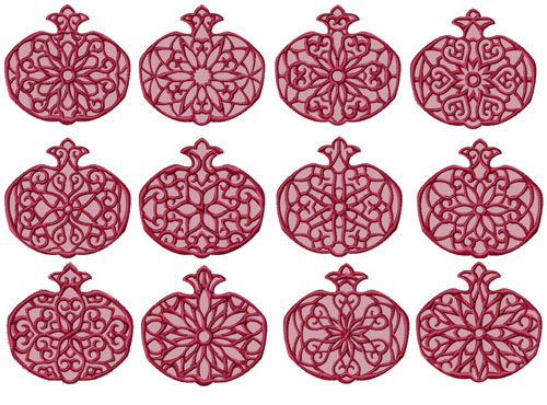 Lacy Pomegranates 12 Machine Embroidery Designs set 4x4