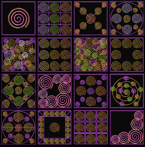 Spiral Quilt blocks 16 Machine Embroidery Designs set 4x4