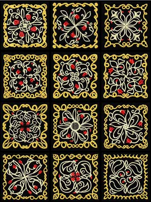 Tulips Ornaments 12 Quilt Blocks Machine Embroidery Designs 4x4