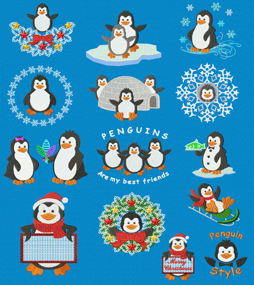 Christmas Motifs: Penguin 14 Machine Embroidery Designs set 5x7