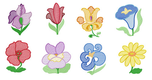 Garden #3: 8 Flowers Machine Embroidery Designs set 5x7