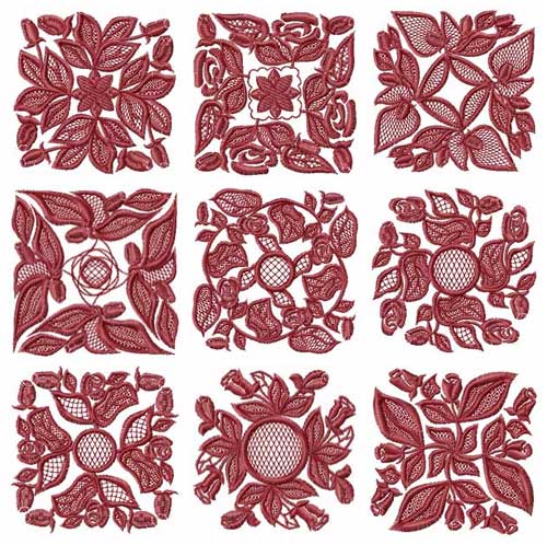 Roses Motifs Quilt Blocks Machine Embroidery Designs set 4x4
