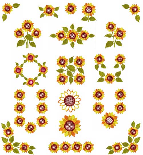 Sunflowers 16 Machine Embroidery Designs set