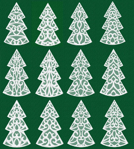 Lacy Spruce Trees 12 Machine Embroidery Designs set 4x4