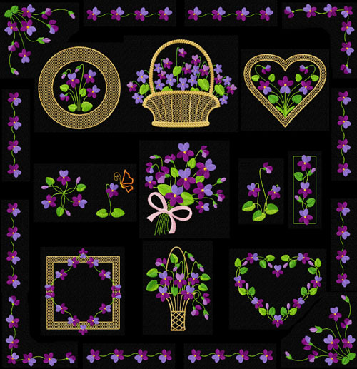 Violets 14 Machine Embroidery Designs set 5x7