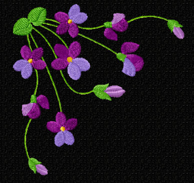 Violets Corner #1,  Stitches: 7709,  Size: 3.90" x 3.89,  Colors: 6